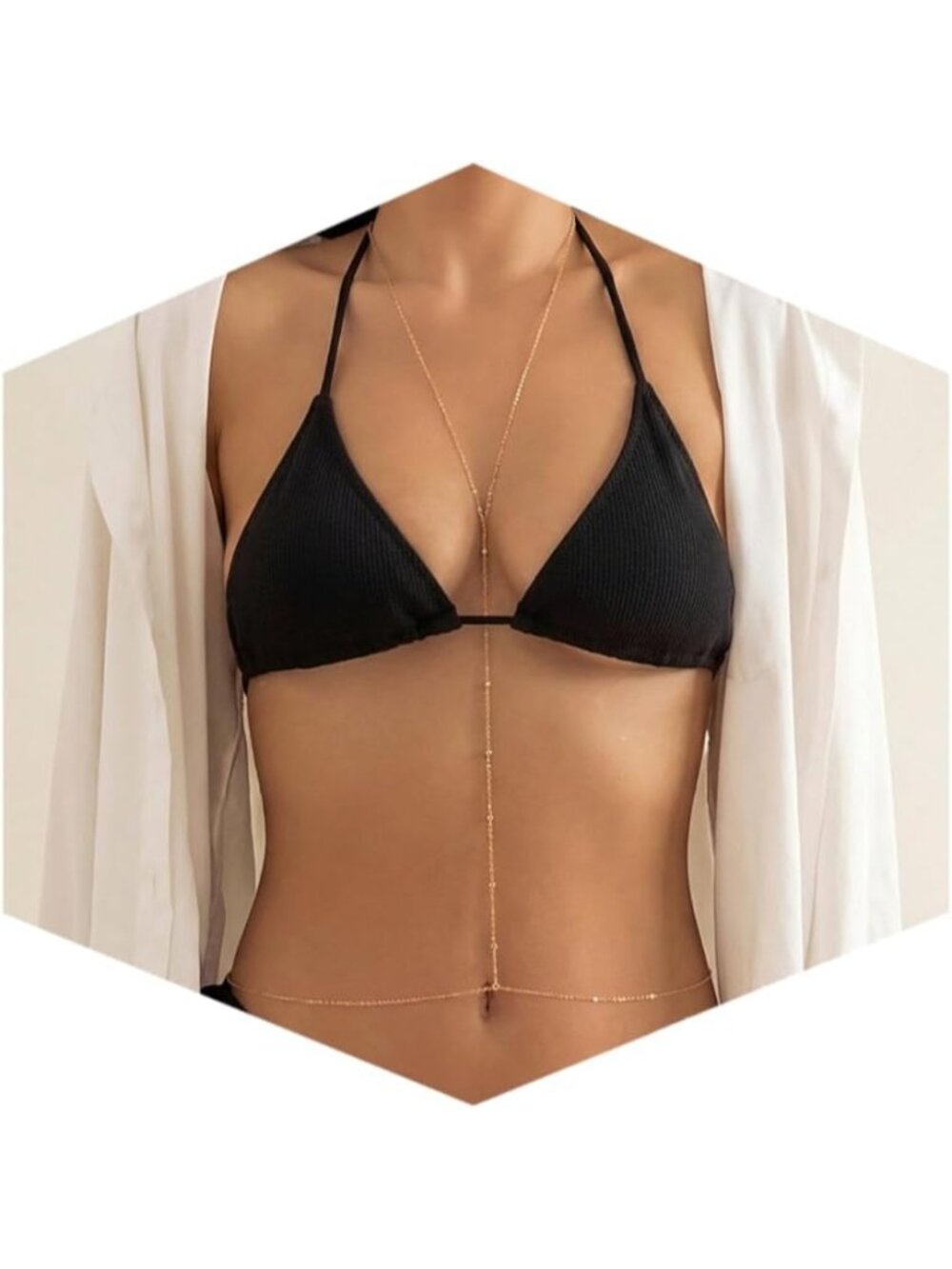 Women's Gold Minimalist Neck Rhinestones Y Shaped crop Bikini Body Chain